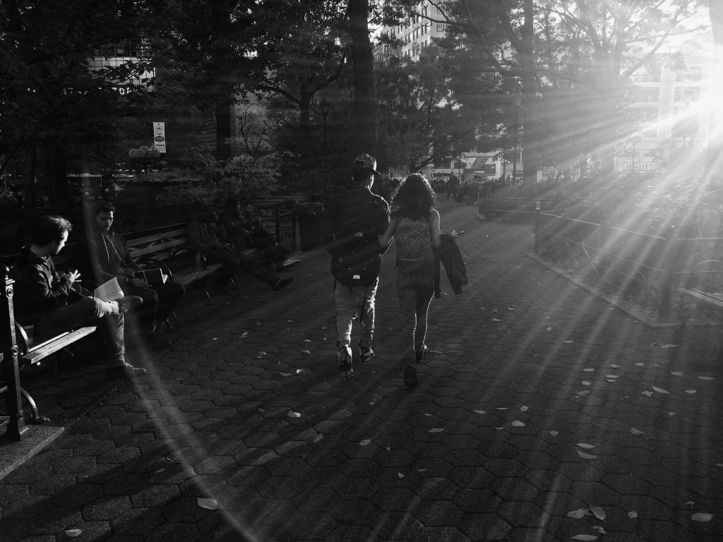 Couple in sun rays