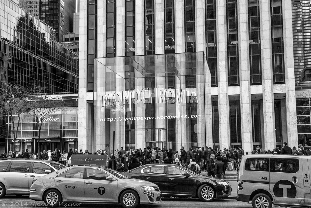 Apple Store, 5th Avenue, NYC, superimposed with Monochromia logo.