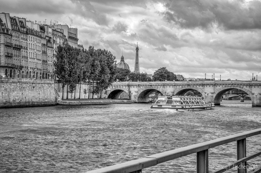 The Seine with Pont Neuf and Eiffel Tower in the background.