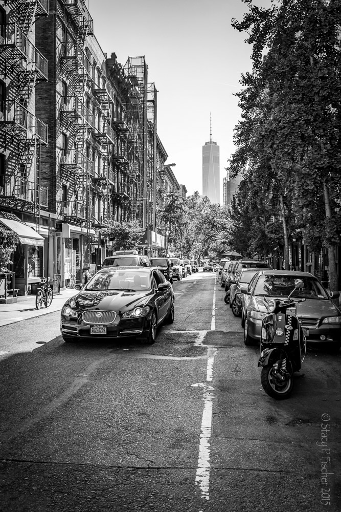 NYC World Trade Center from Sullivan Street in Greenwich Village