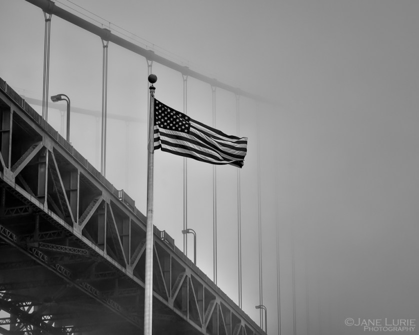 Golden Gate, San Francisco, American Flag, Fog