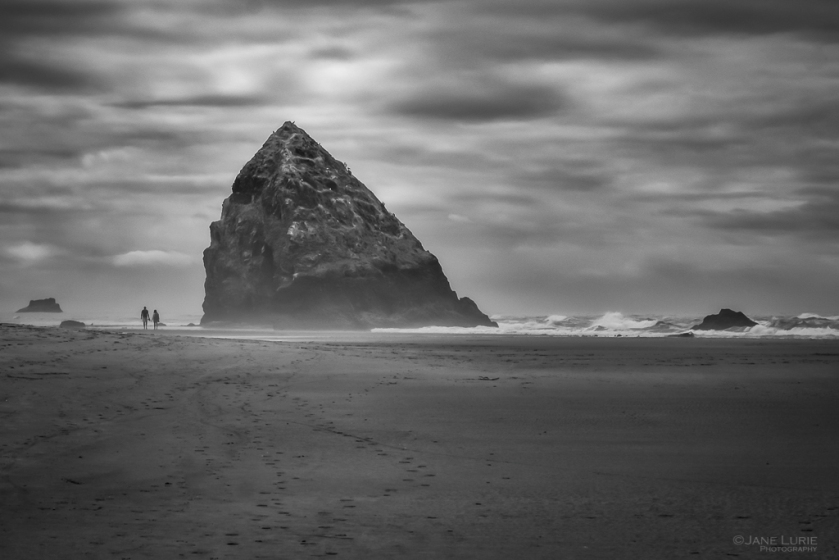 Haystack Rock, Photography, Oregon, Black and White, Monochrome, Fujifilm X-T2