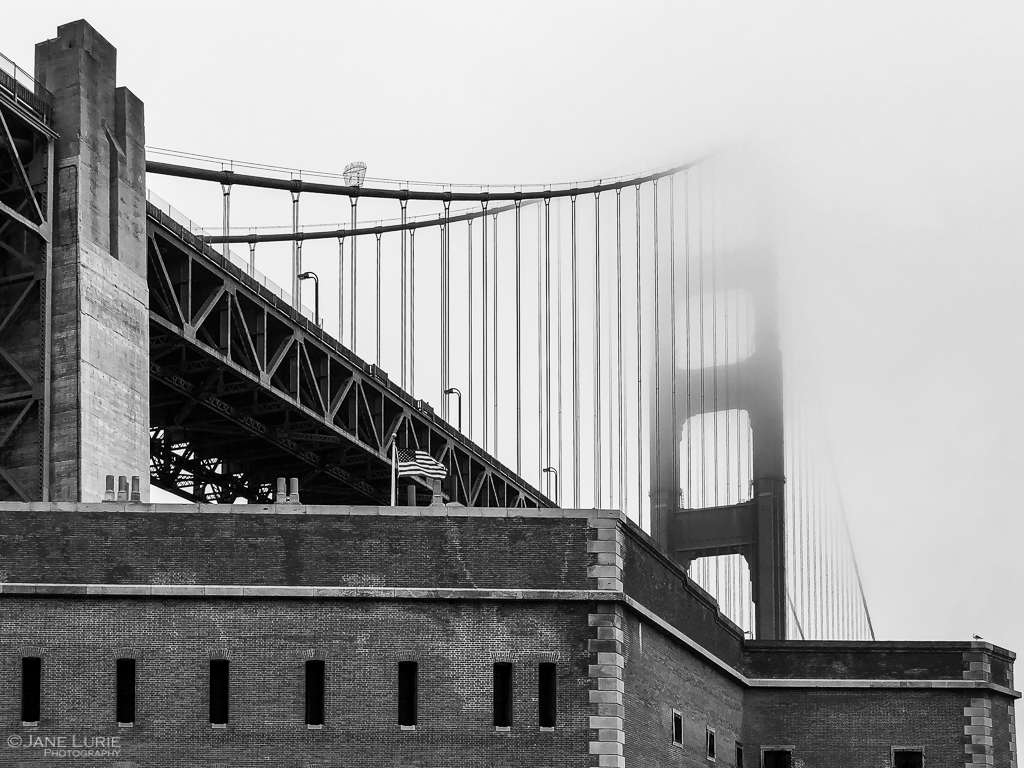 Golden Gate, Black and White, Photography, San Francisco, American Flag