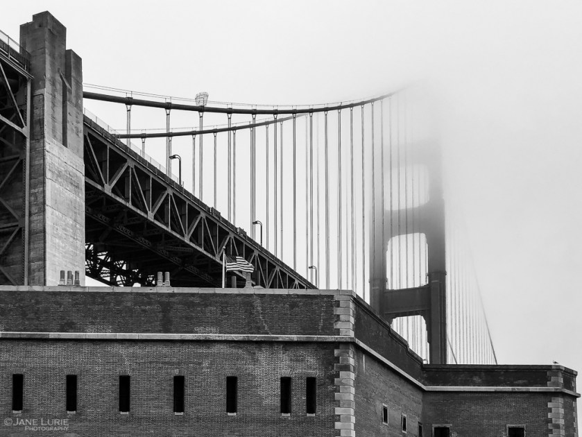 Golden Gate, Black and White, Photography, San Francisco, American Flag