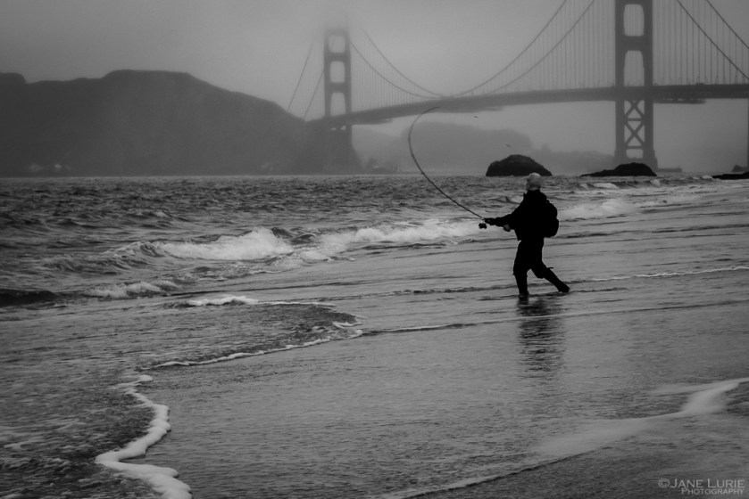 Golden Gate, Photography, Fishing, Jane Lurie, Black and White, Monochromia